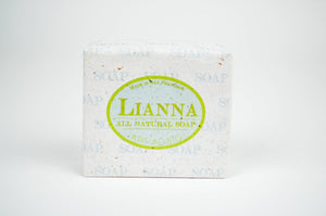 Mint mojito olive oil soap bar wrapped in tree free biodegradable paper. 